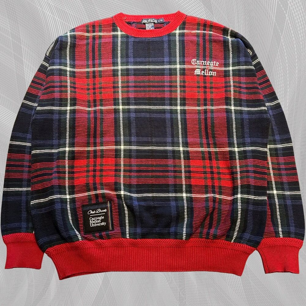 Oak Brook x Carnegie Mellon University Upcycled Tartan Plaid Sweater Size XL
